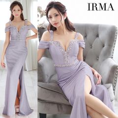【IRMA / イルマ】ラメニット ビジュー オフショルダー バックスピンドル スリット ロングドレス キャバドレス 41683 sugar