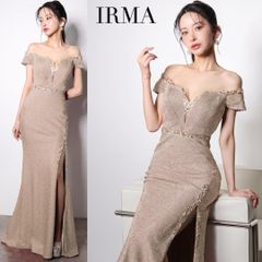 【IRMA / イルマ】ビジュー ラメ オフショルダー バストカット スリット タイト ロングドレス キャバドレス 51997 シャンパンゴールド sugar