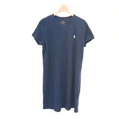 ポロ ラルフローレン POLO RALPH LAUREN コットンクルーネックTシャツワンピース 半袖 膝丈 L 紺 ネイビー /NR ■OS