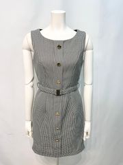 3162 JEWELS ジュエルズ キャバクラ ドレス 千鳥柄 ノースリーブ ゴールド金具 キャバドレス S
