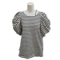 カデュネ CADUNE ボーダーカットソー Tシャツ トップス パフスリーブ 半袖 38 白 ホワイト 黒 ブラック /CR ■GY62