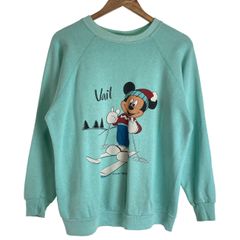 【中古】　Velva Sheen　スウェット　80s vintage　80年代　OLD　長袖　トレーナー　トップス　クルーネック　裏起毛　プリント　キャラクター　ミッキー　古着　/1591