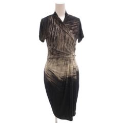 マックスマーラ MAX MARA 白タグ ワンピース ロング カシュクール ドレープ 総柄 半袖 40 茶 ブラウン /FF ■IBO105
