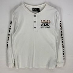 古着 ハーレーダビッドソン HARLEY DAVIDSON 長袖Tシャツ ヘンリーネック 刺繍ロゴ 袖ロゴプリント M  ホワイト系 メンズ