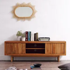 チーク 無垢材 テレビ台 150cm TVボード 天然木 アジアン家具 ナチュラル 収納 ローボード テレビボード テレビ台 2704