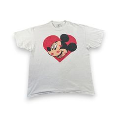 90s ミッキー ディズニー ハート ビンテージ Tシャツ disney 白 半袖 古着 y2k シングルステッチ XL デルタ d-t-2505-011
