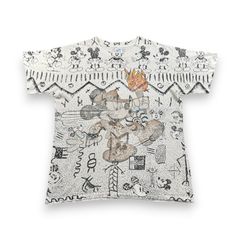 80 90s USA製 ミッキー ディズニー ビンテージ Tシャツ 壁画 VELVA SHEEN mickey disney 半袖 古着 y2k 総柄 L d-t-2505-007