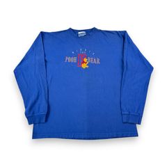 pooh ビンテージ Tシャツ くまのプーさん 長袖 ロンT  L 青 古着 y2k d-u-2505-030