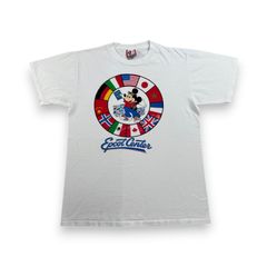 90s ディズニー ミッキー USA製 ビンテージ Tシャツ 国旗 白 半袖 古着 y2k disney L d-u-2505-040