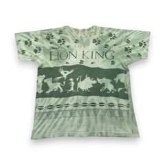 90s ライオンキング ビンテージ Tシャツ 総柄 壁画 緑 タイダイ LION KING 半袖 古着 y2k 大きめ ボロ d-u-2505-046