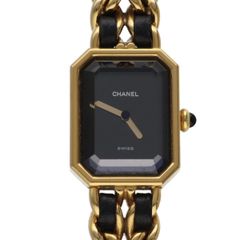 【中古】 CHANEL シャネル プルミエール クオーツ  腕時計 H0001 サイズ M GP ゴールド 黒 レザーチェーン 時計 レディース 25032591 HO
