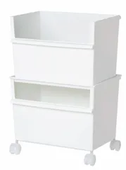 ☆新品☆ライクイット(like-it) 収納ボックス 小物収納 レトルト食品 収納 ケース コンテナー ワイド 深型×2セット (キャスター付) ホワイト 約幅38.8x奥26.8x高55.2cm (セット時) JTSRー01 再生材51%以 a6b277c3