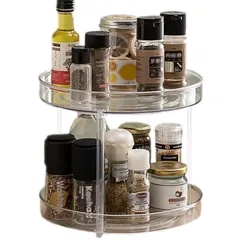 ☆新品☆スパイスラック 360度回転式 調味料ラック 回転台 卓上回転トレー 調味料収納 キッチン収納 化粧品収納 2層 丸型 大容量 省スペース (L) f48eeb25