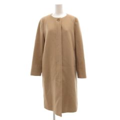 ロートレアモン LAUTREAMONT 상태좋음 ノーカラーコート 比翼仕立て 長袖 ミドル丈 38 キャメルカラー UU ■ECF009