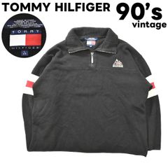 90s フラックタグ トミーヒルフィガー ハーフジップ ニットセーター L 黒