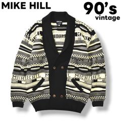 【人気】 90sヴィンテージ 日本製 MIKE HILL マイクヒル 立体編み 3Dニット ウール ショールカラー カーディガン セーター LL メンズ