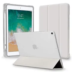 【新品】 MS factory iPad 9.7 用 ケース 2018 2017 アイパッド 第5 第6世代 カバー Apple Pencil ペンシル 収納 衝撃吸収 軽量 薄型 半透明 ソフトTPU オートスリープ ライト グレー IPD-5-S-CLH-