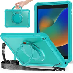 【新品】 iPad 9世代2021 10.2インチ半透明ケース,360°回転スハンドホルダー ス,スタンド機能 耐衝撃 頑丈 調節可能肩掛けー付き 落下防止 アウトドア,2020第8世代/2019第7世代iPad 10.2カバー 対応,多機能実用全面保護ケース