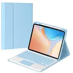 【新品】 iPad第10世代 2022/ iPad (A16) 2025 第11世代 キーボード付きケース タッチパッド搭載 上側ペンホルダースタンド機能 全面保護 スカイブルー
