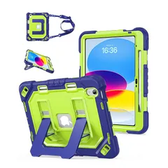【新品】 ProCase iPad A16 第11世代/第10世代 子供用 キッズ ケース ペンシルホルダー 3層構造 耐衝撃 軽量 耐久 学校 旅行 日常使用 -ライムネイビー