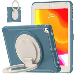 【新品】 新型 iPad 第6世代/第5世代 用 (2018/2017) ケース リング付き 衝撃吸収 軽い 頑丈 360°回転スタンド 多方向 ハンドル付 iPad 用 Air2/Air1/Pro9.7インチ カバー 落下防止 キズ防止 キッズ アイパッド9