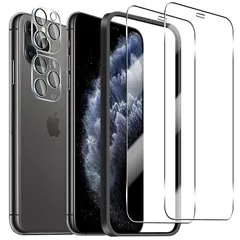 【wnunbg 2+2枚セット】対応 iPhone 11 Pro ガラスフィルム 2枚+ レンズフィルム 2枚 【日本旭硝子素材採用 ガイド枠付き】