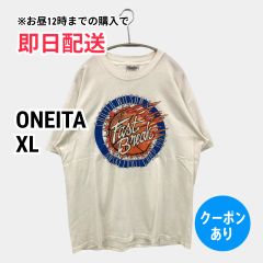 ONEITA オニータ Tシャツ/カットソー XL ホワイト 前面プリント ロング丈 半袖 クルーネック(丸首) メンズ レディース
