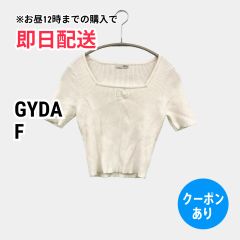 GYDA ジェイダ Tシャツ/カットソー F ホワイト 無地 ワンポイント ショート丈 半袖 スクエアネック レディース