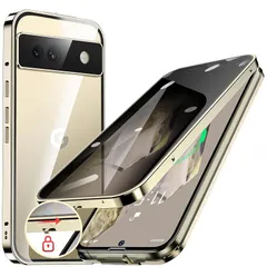 HGUTREY【覗き見防止・自動ポップアップボタン】Google Pixel 8a 用 ケース【ロック付き】一体型レンズ保護(ゴールド) 0