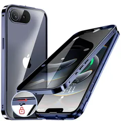 HGUTREY【覗き見防止・自動ポップアップボタン】iPhone17e / 16e 用 ケース【ロック付き】ストラップホール付き (ディープブルー)