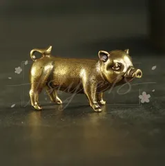 イノシシ ブタ アンティークミニ置物(ゴールド)インテリアに?置物真鍮