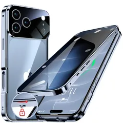 HGUTREY【覗き見防止・自動ポップアップボタン】iPhone18 Pro Max 用 ケース ロック付き ストラップホール付き (グレイシャー)