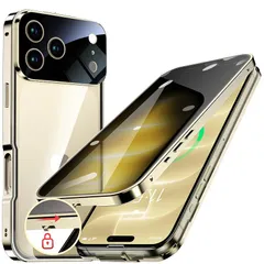 HGUTREY【覗き見防止・自動ポップアップボタン】iPhone18 Pro 用 ケース【ロック付き】ストラップホール付き (ゴールド)
