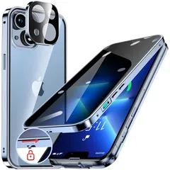 HGUTREY【覗き見防止・自動ポップアップボタン】iPhone13 用 ケース【ロック付き】【ストラップホール付き】一体型レンズ保護(シエラブルー) 0