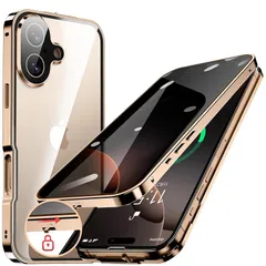 HGUTREY【覗き見防止・自動ポップアップボタン】iPhone16 Plus 用 ケース【ロック付き】ストラップホール付き (デザートチタニウム)