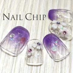 オーダーチップ　38. パープルエアーグラデーション さくら ホログラム ジェル