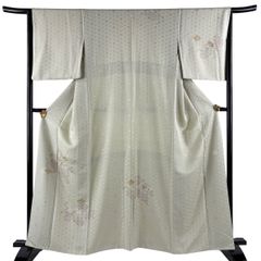 【美品】 付下げ 身丈159.5cm 裄丈64.5cm M 袷 千總 落款 鳥 草花 刺繍 薄緑 正絹 逸品 一つ紋 【中古】
