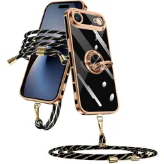 【新品】 iPhone Air 向けの ケース リング付き ショルダー 耐衝撃 アイフォンair カバー(ブラック)