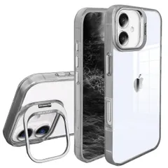 【YUYIB】 スマホケース 対応 iPhone 17 ケース クリア 透明 カメラ隠れスタンド 米軍MIL規格の保護 ストラップ穴 耐黄変 耐衝撃 傷防止背面 軽量 薄型 ブランド アイフォン17 携帯かばー (グレー, iPhone 17)