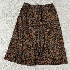 ヴィンテージ 総柄スカート ブラウン F レトロ ナチュラル モダン オシャレ