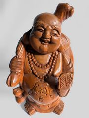 【30cm】木彫り 布袋尊　布袋様　置物 「薫作」在銘 七福神 開運 招福 昭和レトロ　民芸品　フィギュア