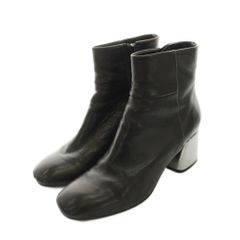 ファビオルスコーニ FABIO RUSCONI ショートブーツ レザー チャンキーヒール 37 シルバー 黒 ブラック /YM