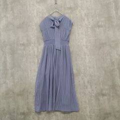 NATURAL BEAUTY BASIC ナチュラルビューティーベーシック ワンピース ロングワンピース PS ブルー系 春夏 フレンチスリーブ ノースリーブ バックリボン ボウタイ プリーツ ウエストゴム レディス ラ・ヴェリタ古着 260930-1051