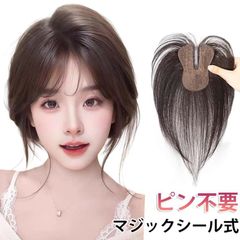 頭頂部 ウィッグ トップヘアピース 部分ウイッグ ピン無し マジックシール付き 白髪隠し 取付簡単 ポイントウィッグ バレにくい ヘアピース 部分かつら 薄毛隠し 取付簡単 シースルーバング つけ毛 #angelsjy1159