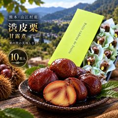 熊本県山江村産 渋皮栗の甘露煮 10粒入り 国産和栗 高級和菓子 ギフト 贈答用 [山江村栗甘露煮10粒]