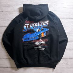 【USAカレッジ系】ST. BERNARD GRAPHIC HOODIE ブラック 黒 アメ車 カスタムカー プリント バックプリント プルオーバーパーカー フーディー 古着 #26216