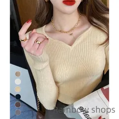 【新品未使用】リブニットトップス レディース 大人秋服