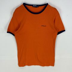 古着 ポロバイラルフローレン Polo by Ralph Lauren ヘリンボーン 半袖Tシャツ リンガー ワンポイントプリント M  オレンジ系 メンズ