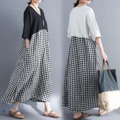 ワンピース レディース リネン ロング丈ワンピース 綿麻混 半袖 ワンピ ゆったり 体型カバー 大きいサイズ 着痩せ 夏 ワンピース 30代 40代