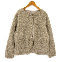 ユニクロ UNIQLO ボア フリース クルーネック カーディガン ジャケット 長袖 XL ベージュ 大きいサイズ